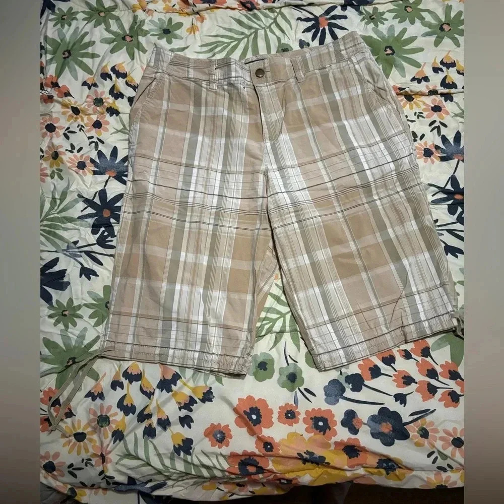 JAMAICA BAY BERMUDA SHORTS PASTEL GREENS BROWNS STRIPE SZ 10
